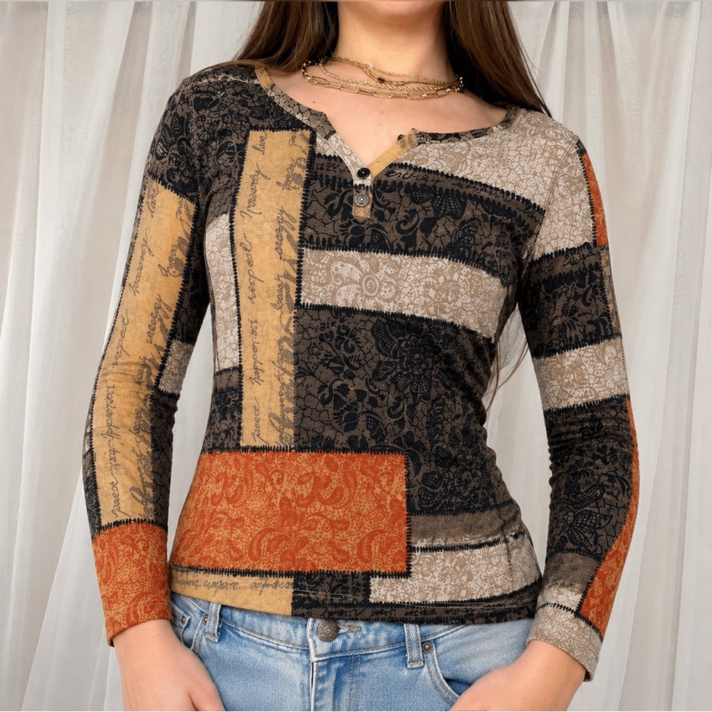 vintage y2k chico’s patchwork tuscan style top